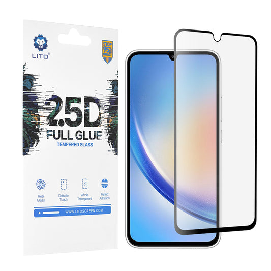 Προστατευτική μεμβράνη οθόνης Lito για Samsung Galaxy A34 A346, ασφαλισμένο γυαλί, πλήρης κόλλα, 2.5D, μαύρο