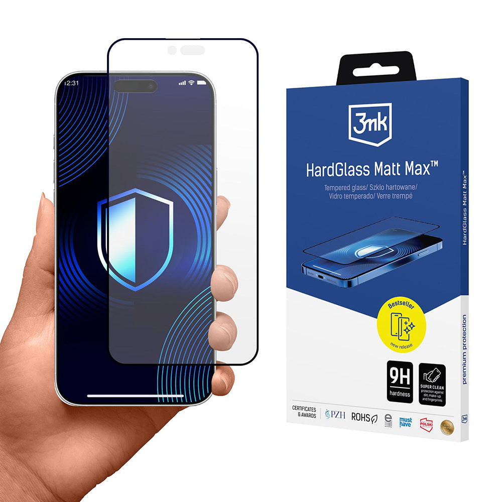 Ματ προστατευτική μεμβράνη οθόνης 3MK HardGlass Max για Apple iPhone 17 Air, Ενισχυμένο Γυαλί, Full Glue, Μαύρη