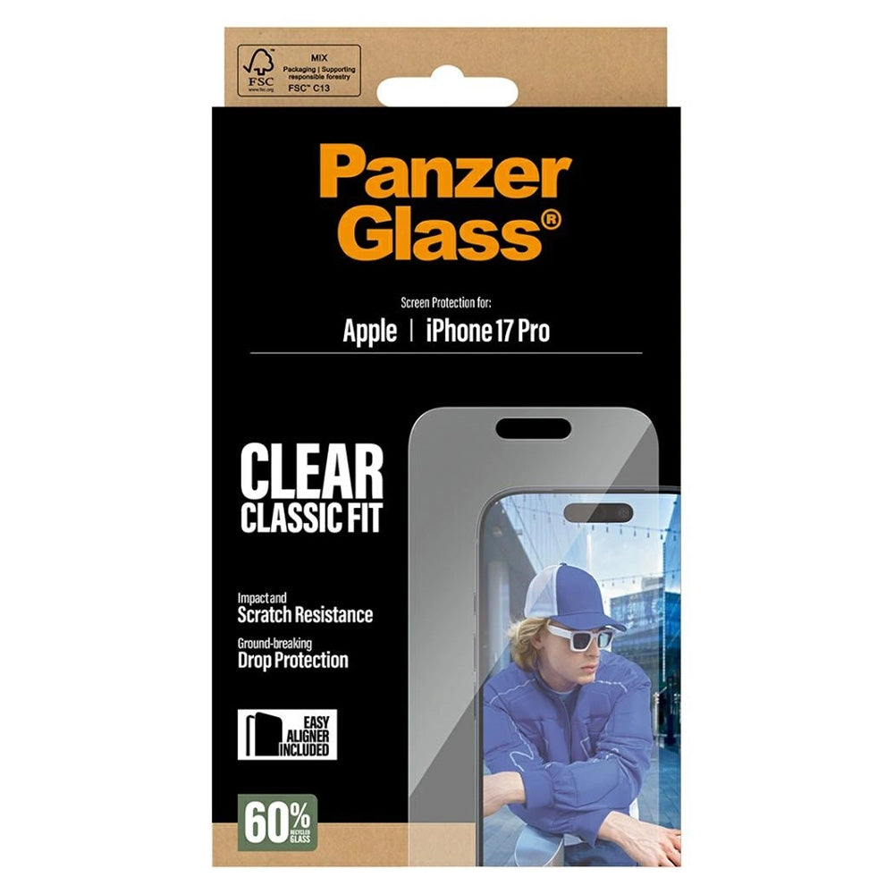 Προστατευτική Μεμβράνη Οθόνης PanzerGlass Classic Fit EasyAligner για Apple iPhone 17 Pro, Ενισχυμένο Γυαλί, Full Glue