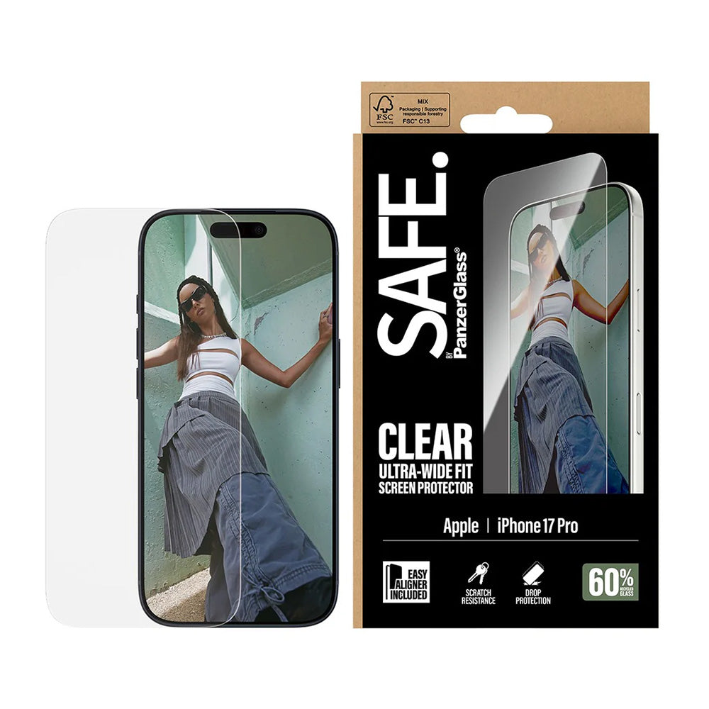 Προστατευτική Μεμβράνη Οθόνης PanzerGlass Safe. Ultra-Wide Fit EasyAligner για Apple iPhone 17 Pro, Ενισχυμένο Γυαλί, Full Glue