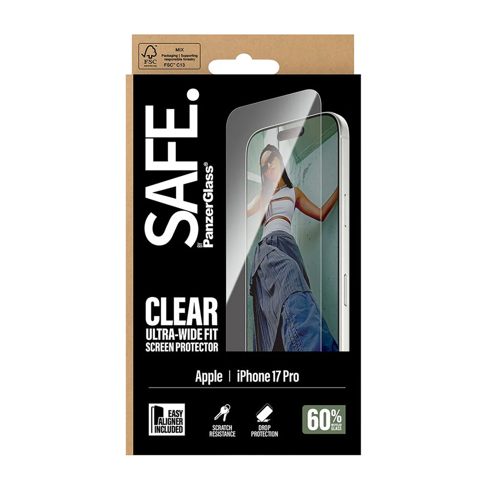 Προστατευτική Μεμβράνη Οθόνης PanzerGlass Safe. Ultra-Wide Fit EasyAligner για Apple iPhone 17 Pro, Ενισχυμένο Γυαλί, Full Glue