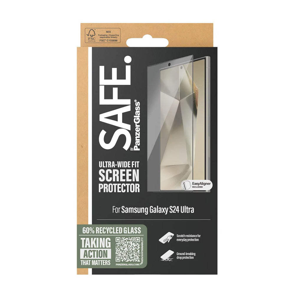 Προστατευτική Μεμβράνη Οθόνης PanzerGlass Safe. Ultra-Wide Fit EasyAligner για Samsung Galaxy S24 Ultra S928, Ενισχυμένο Γυαλί, Full Glue, Μαύρη