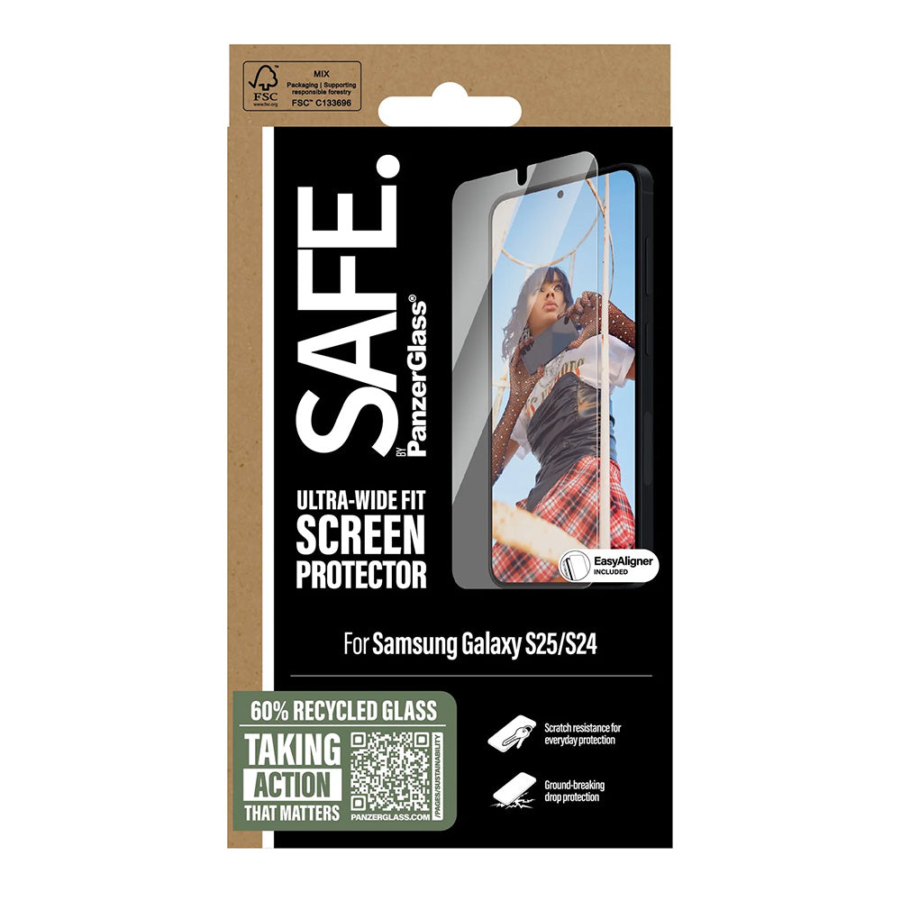 Προστατευτική Μεμβράνη Οθόνης PanzerGlass Safe. Ultra-Wide Fit EasyAligner για Samsung Galaxy S25 S931 / S24 S921, Ενισχυμένο Γυαλί, Full Glue
