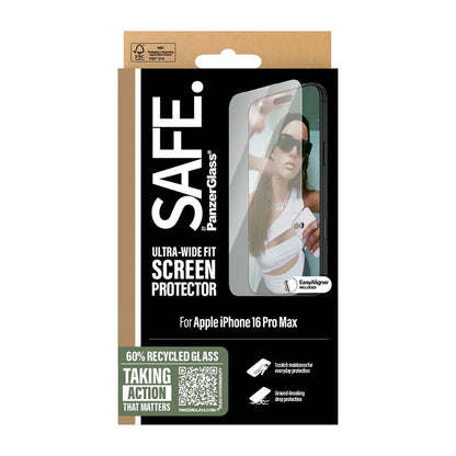 PanzerGlass Safe Screen Protector. Ultra-Wide Fit for Apple iPhone 16 Pro Max, Tempered Glass, Full Glue