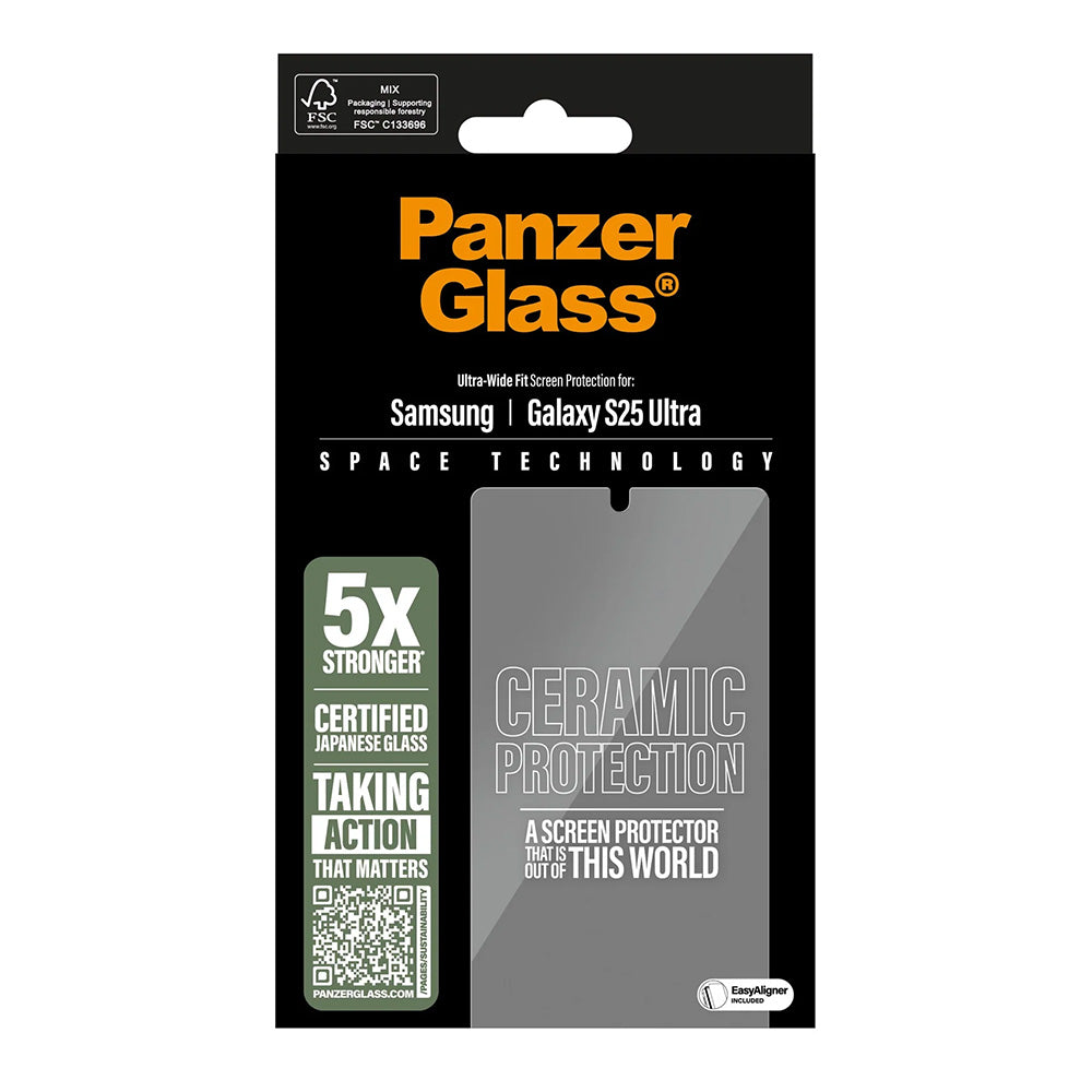 Προστατευτική Μεμβράνη Οθόνης PanzerGlass Ultra-Wide Ceramic EasyAligner για Samsung Galaxy S25 Ultra S938, Ενισχυμένο Γυαλί, Πλήρης Κόλληση