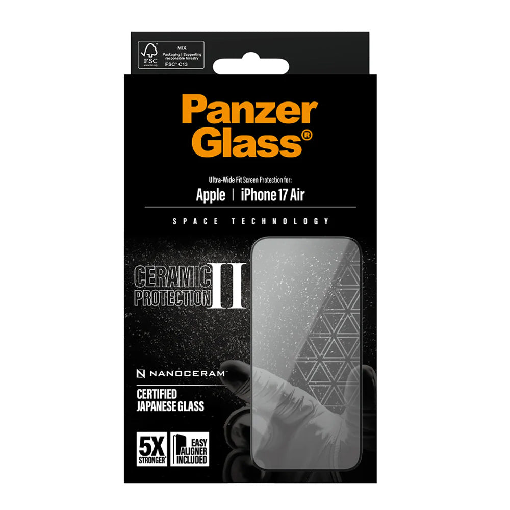 Προστατευτική Μεμβράνη Οθόνης PanzerGlass Ultra-Wide Ceramic II EasyAligner για Apple iPhone 17 Air, Ενισχυμένο Γυαλί, Πλήρης Κόλληση, Μαύρη