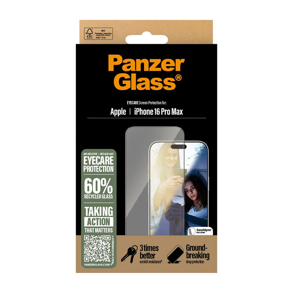 Προστατευτική Μεμβράνη Οθόνης PanzerGlass Ultra-Wide Fit EyeCare για Apple iPhone 16 Pro Max, Ενισχυμένο Γυαλί, Full Glue, Μαύρη