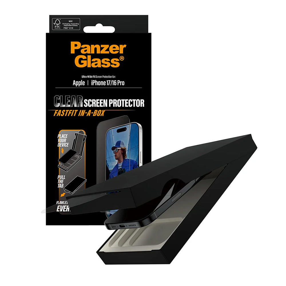 Προστατευτική Μεμβράνη Οθόνης PanzerGlass Ultra-Wide Fit Fastfit για Apple iPhone 17 / 16 Pro, Ενισχυμένο Γυαλί, Πλήρης Κόλληση, Μαύρη