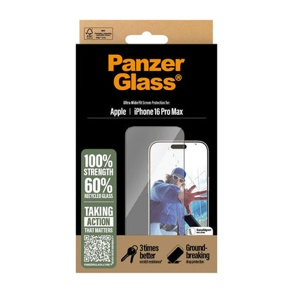 Προστατευτική Μεμβράνη Οθόνης PanzerGlass Ultra-Wide Fit για Apple iPhone 16 Pro Max, Ενισχυμένο Γυαλί, Full Glue, Μαύρη