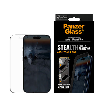 Προστατευτική Μεμβράνη Οθόνης PanzerGlass Ultra-Wide Fit Stealth Fastfit για Apple iPhone 17 Pro, Ενισχυμένο Γυαλί, Full Glue, Μαύρη