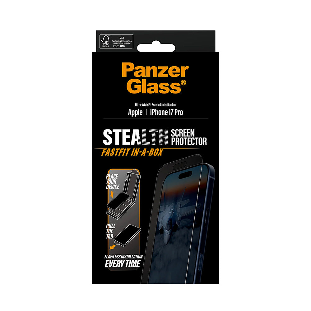 Προστατευτική Μεμβράνη Οθόνης PanzerGlass Ultra-Wide Fit Stealth Fastfit για Apple iPhone 17 Pro, Ενισχυμένο Γυαλί, Full Glue, Μαύρη