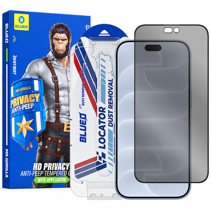 Blueo Anti-Peep Applicator Pro Privacy Screen Protector for Apple iPhone 18 Pro, Tempered Glass, Full Glue