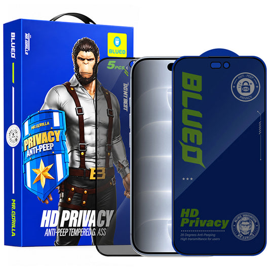 Προστατευτικό οθόνης Privacy Blueo Anti-Peep για Apple iPhone 18 Pro, Tempered Glass, Full Glue, σετ 5 τεμαχίων