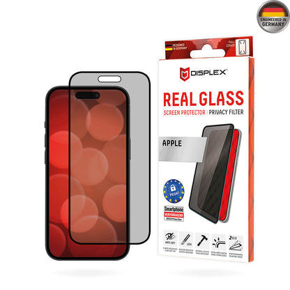 Προστατευτική μεμβράνη οθόνης Privacy Displex Real Glass για Apple iPhone 16 Plus, Ασφαλισμένο γυαλί, Πλήρης κόλλα