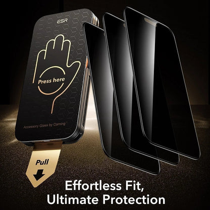 Προστατευτική μεμβράνη οθόνης Privacy ESR Armorite Pro UltraFit για Apple iPhone 18 Pro Max, Ασφαλισμένο γυαλί, Πλήρης κόλλα, Σετ 3 τεμαχίων