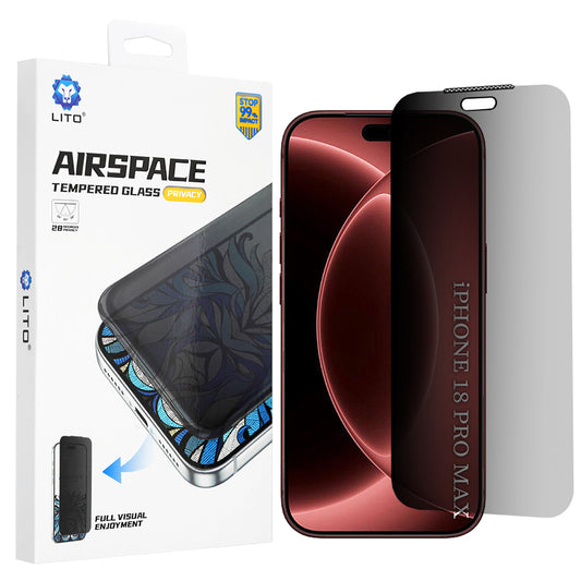 Lito Airspace Border Privacy Screen Protector for Apple iPhone 18 Pro Max, Tempered Glass, Full Glue