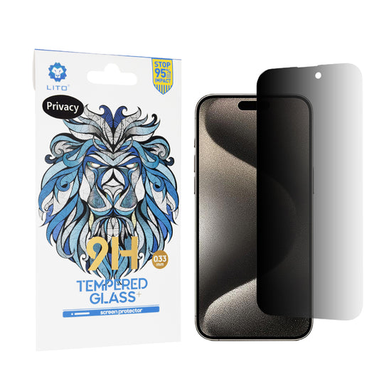 Προστατευτική μεμβράνη οθόνης Privacy Lito Classic για Apple iPhone 15 Pro Max, ασφαλισμένο γυαλί, πλήρης κόλλα, 2.5D