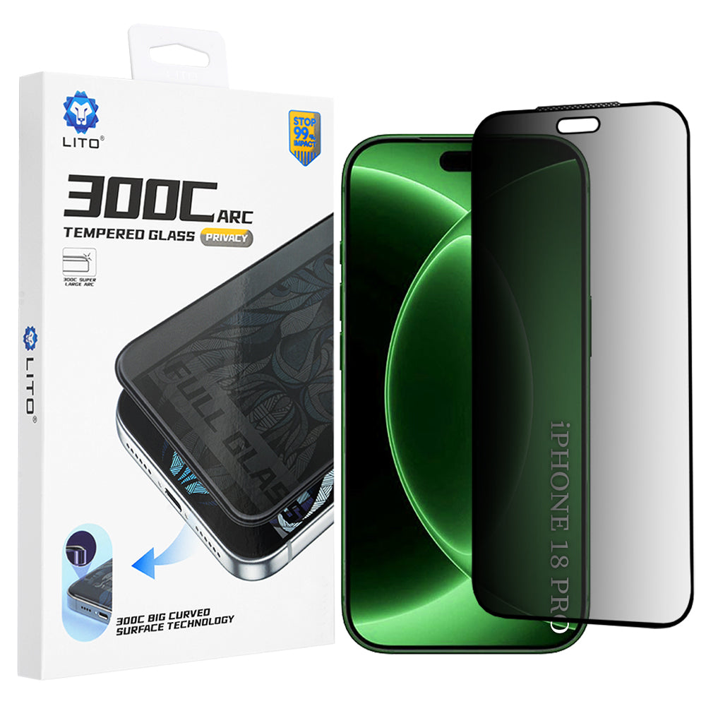 Προστατευτική μεμβράνη οθόνης Privacy Lito D+ Max 300C για Apple iPhone 18 Pro, Ασφαλισμένο γυαλί, Πλήρης κόλλα