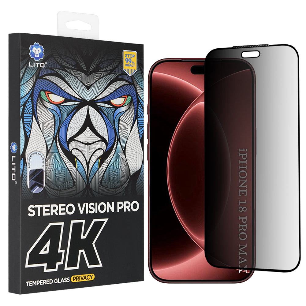 Προστατευτική μεμβράνη οθόνης Privacy Lito D+ Max 4K για Apple iPhone 18 Pro Max, Ασφαλισμένο γυαλί, Πλήρης κόλλα