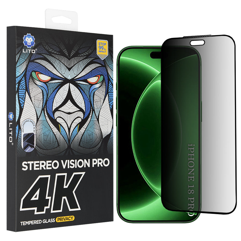 Προστατευτική μεμβράνη οθόνης Privacy Lito D+ Max 4K για Apple iPhone 18 Pro, Ασφαλισμένο γυαλί, Πλήρης κόλλα