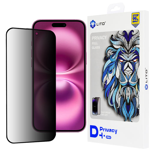 Privacy Screen Protector Film Lito D+ Pro for Apple iPhone 16 Plus, Tempered Glass, Full Glue