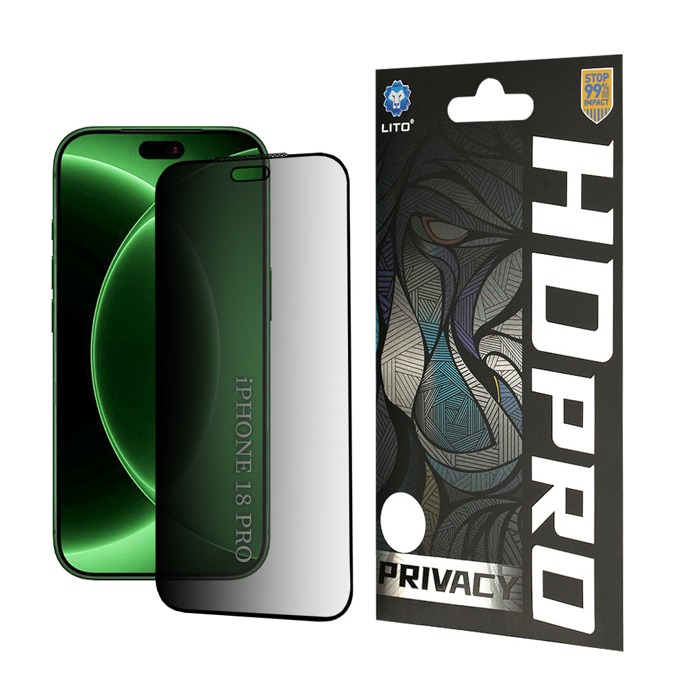 Προστατευτική μεμβράνη οθόνης Privacy Lito HD Pro για Apple iPhone 18 Pro, Ασφαλισμένο γυαλί, Πλήρης κόλλα