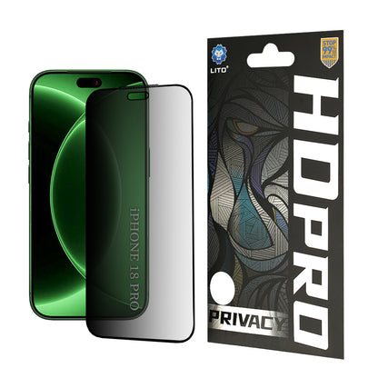 Προστατευτική μεμβράνη οθόνης Privacy Lito HD Pro για Apple iPhone 18 Pro, Ασφαλισμένο γυαλί, Πλήρης κόλλα