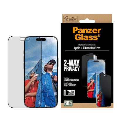 Προστατευτικό Φιλμ Οθόνης Privacy PanzerGlass Ultra-Wide Fit 2-Way EasyAligner για Apple iPhone 17 / 16 Pro, Ενισχυμένο Γυαλί, Full Glue