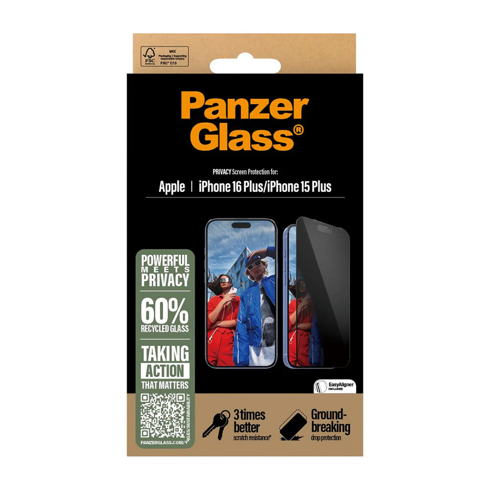 Προστατευτική Μεμβράνη Οθόνης Privacy PanzerGlass Ultra-Wide Fit EasyAligner για Apple iPhone 16 Plus / 15 Plus, Ενισχυμένο Γυαλί, Full Glue