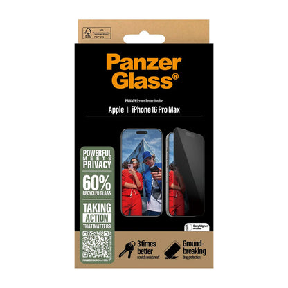 Προστατευτική Μεμβράνη Οθόνης Privacy PanzerGlass Ultra-Wide Fit EasyAligner για Apple iPhone 16 Pro Max, Ενισχυμένο Γυαλί, Full Glue