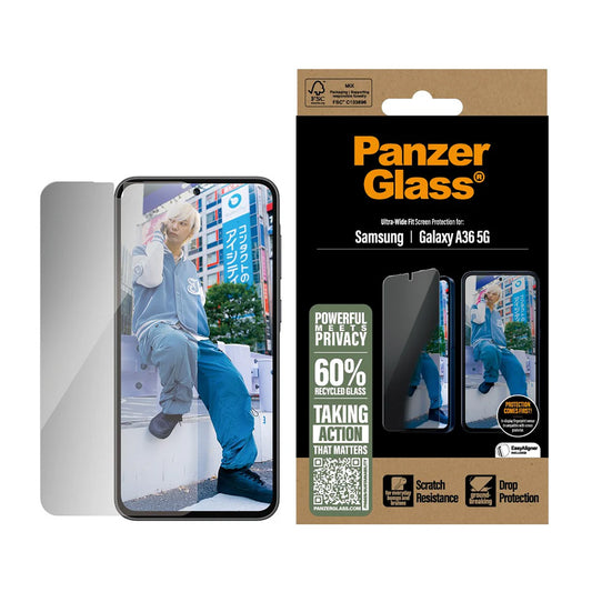 Προστατευτικό Φιλμ Οθόνης Privacy PanzerGlass Ultra-Wide Fit για Samsung Galaxy A36 A366, Ενισχυμένο Γυαλί, Full Glue