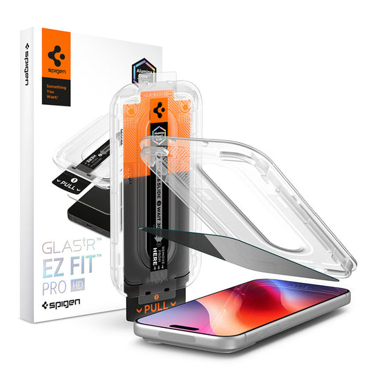 Προστατευτική μεμβράνη οθόνης Privacy Spigen GlastR EZ FIT Pro HD για Apple iPhone 18 Pro, Ασφαλισμένο γυαλί, Full Glue AGL12028