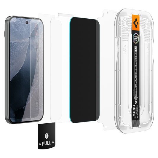 Προστατευτική μεμβράνη οθόνης Privacy Spigen GlastR EZ FIT Pro για Google Pixel 11 Pro / 10 Pro, Ασφαλισμένο γυαλί, Πλήρης κόλλα, Σετ 2 τεμαχίων AGL11481