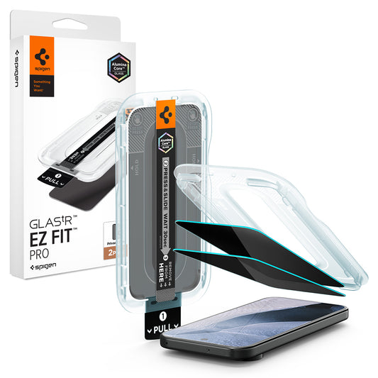 Προστατευτική μεμβράνη οθόνης Privacy Spigen GlastR EZ FIT Pro για Google Pixel 11 Pro XL, Ασφαλισμένο γυαλί, Πλήρης κόλλα, Σετ 2 τεμαχίων AGL11486