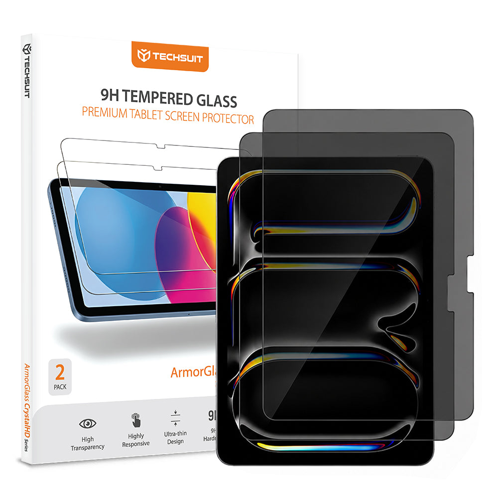 Προστατευτική μεμβράνη οθόνης Privacy Techsuit ArmorGlass CrystalHD για Apple iPad Pro 11 (2024), Ασφαλισμένο γυαλί, Πλήρης κόλλα, Σετ 2 τεμαχίων