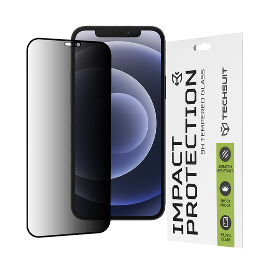 Προστατευτική μεμβράνη οθόνης Privacy Techsuit για Apple iPhone 12 / 12 Pro, Ασφαλισμένο γυαλί, Πλήρης κόλλα, 111D