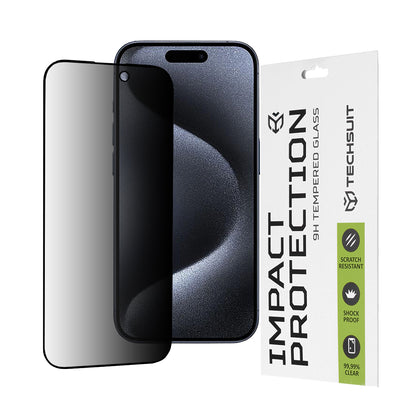 Προστατευτική μεμβράνη οθόνης Privacy Techsuit για Apple iPhone 15 Pro, Ασφαλισμένο γυαλί, Full Glue, 111D