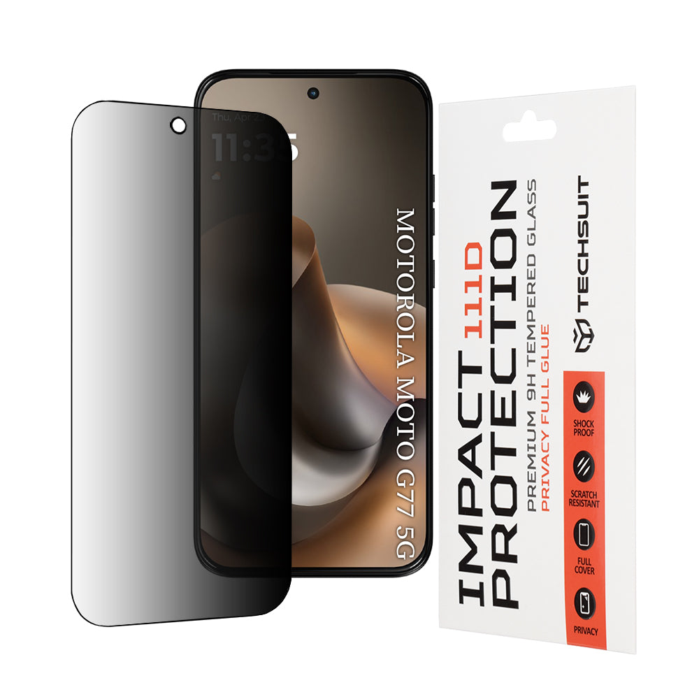 Προστατευτική Μεμβράνη Οθόνης Privacy Techsuit για Motorola Moto G77 / G67, Ενισχυμένο Γυαλί, Full Glue, 111D