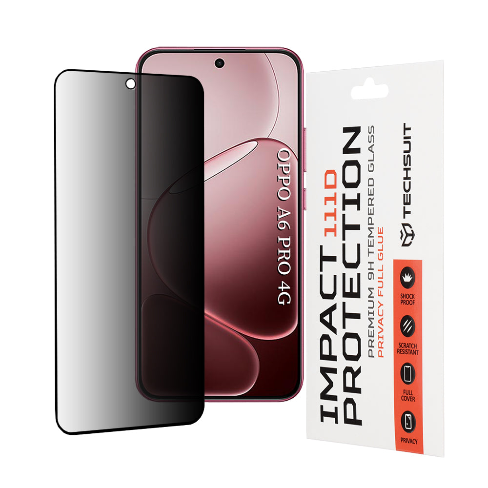 Προστατευτική Μεμβράνη Οθόνης Privacy Techsuit για Oppo A6 Pro 5G / A6 Pro 4G, Ενισχυμένο Γυαλί, Full Glue, 111D