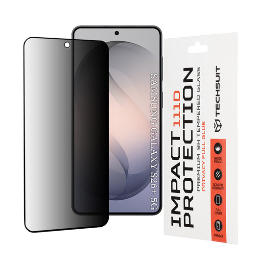 Προστατευτική Μεμβράνη Οθόνης Privacy Techsuit για Samsung Galaxy S26 Plus S947, Ενισχυμένο Γυαλί, Full Glue, 111D