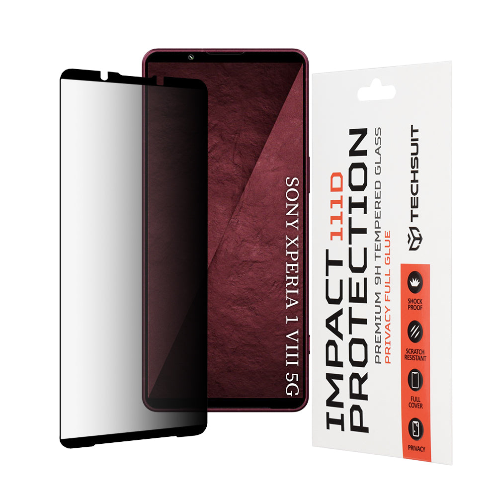 Προστατευτική μεμβράνη οθόνης Privacy Techsuit για Sony Xperia 1 VIII, Ασφαλισμένο γυαλί, Πλήρης κόλλα, 111D