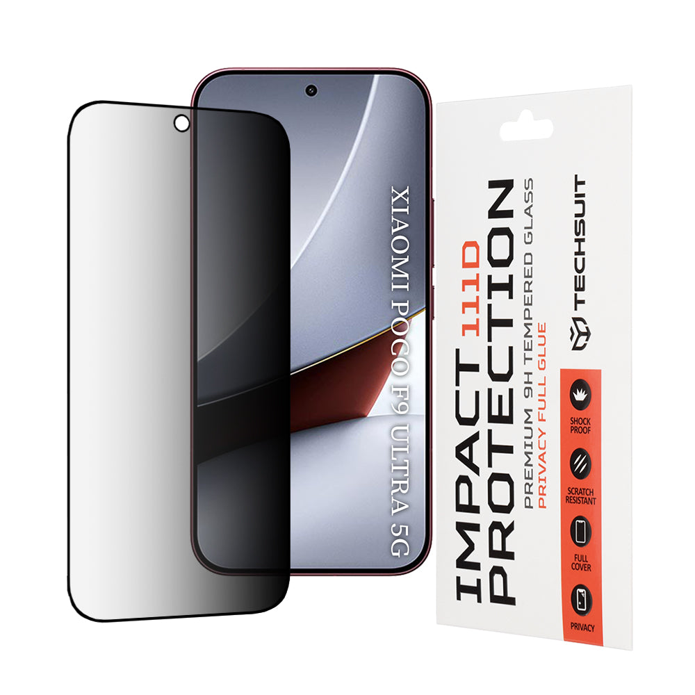 Προστατευτικό οθόνης Privacy Techsuit για Xiaomi Poco F9 Ultra, Σκληρυμένο Γυαλί, Full Glue, 111D