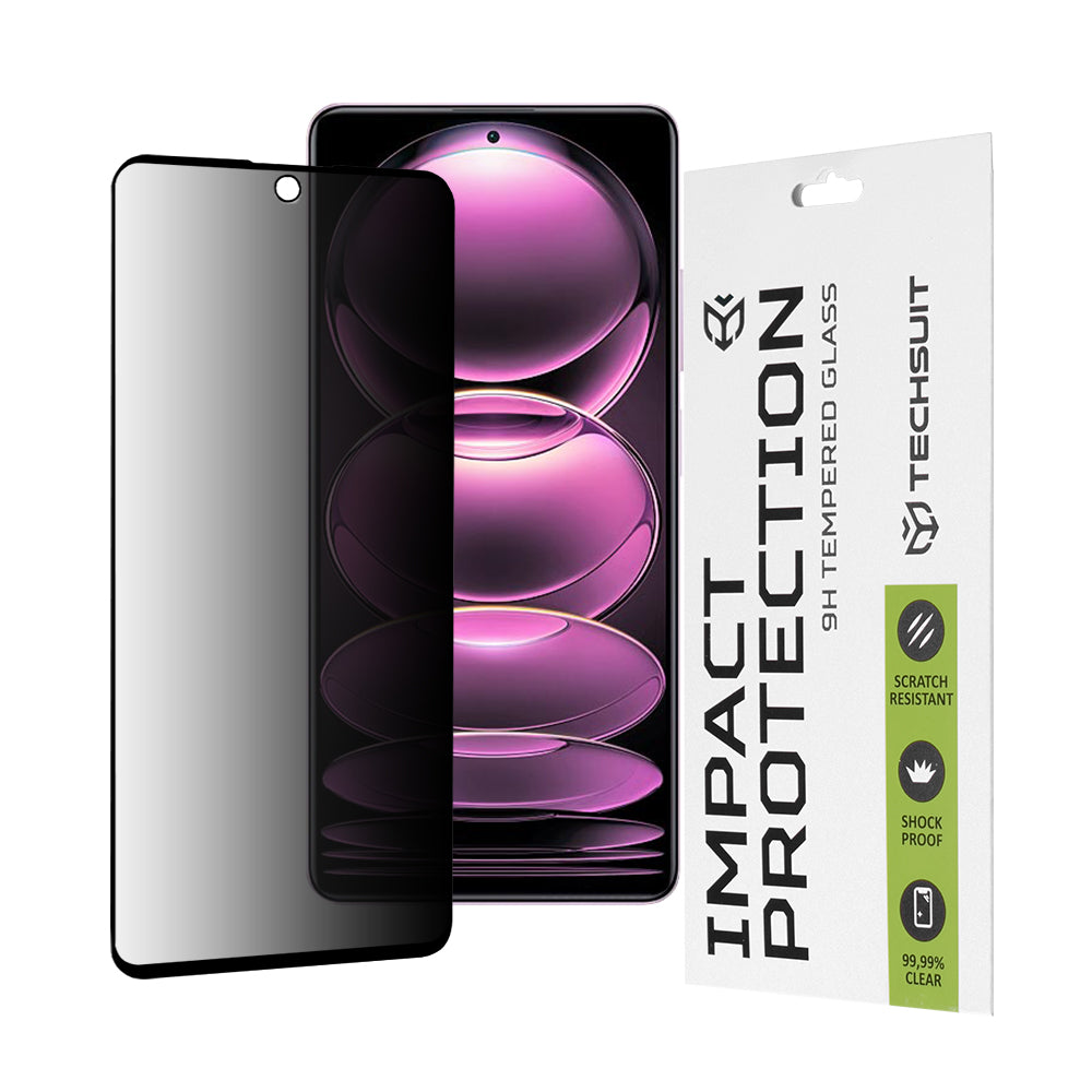 Προστατευτική μεμβράνη οθόνης Privacy Techsuit για Xiaomi Poco X5 Pro / Redmi Note 12 Pro 5G / Note 12 Pro+, Ασφαλισμένο γυαλί, Full Glue, 111D