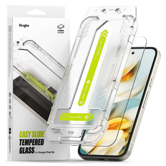 Προστατευτική μεμβράνη οθόνης Ringke Easy Slide για Google Pixel 9a, Ασφαλισμένο γυαλί, Πλήρης κόλλα, Σετ 2 τεμαχίων
