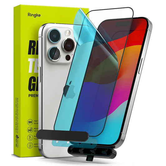 Προστατευτική μεμβράνη οθόνης Ringke για Apple iPhone 15 Pro Max, Ασφαλισμένο γυαλί, Πλήρης κόλλα, Μαύρο