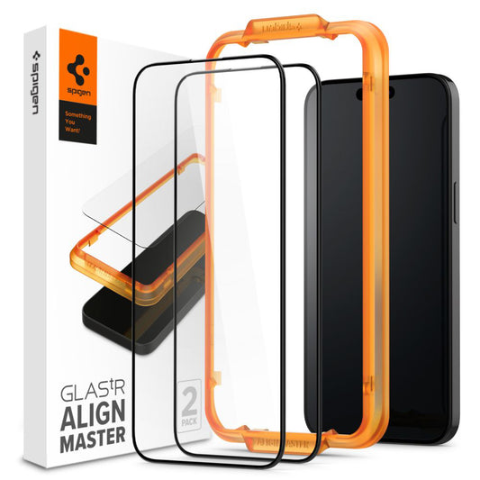 Προστατευτική Μεμβράνη Οθόνης Spigen GlastR Align Master για Apple iPhone 15 Plus, Ενισχυμένο Γυαλί, Full Glue, Σετ 2 τεμαχίων, Μαύρη AGL06886