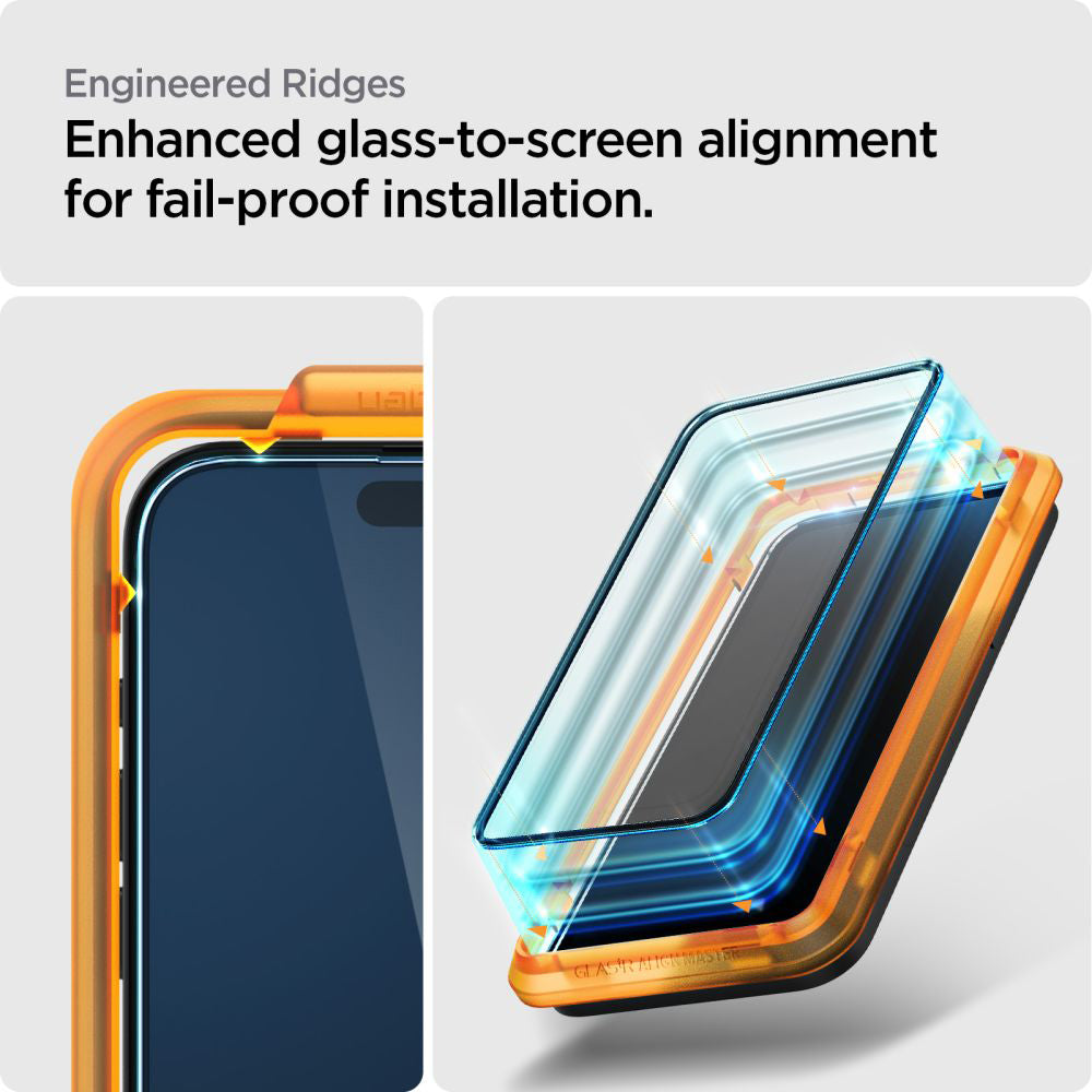 Προστατευτική Μεμβράνη Οθόνης Spigen GlastR Align Master για Apple iPhone 15 Plus, Ενισχυμένο Γυαλί, Full Glue, Σετ 2 τεμαχίων, Μαύρη AGL06886