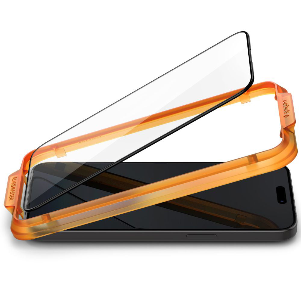 Προστατευτική Μεμβράνη Οθόνης Spigen GlastR Align Master για Apple iPhone 15 Plus, Ενισχυμένο Γυαλί, Full Glue, Σετ 2 τεμαχίων, Μαύρη AGL06886