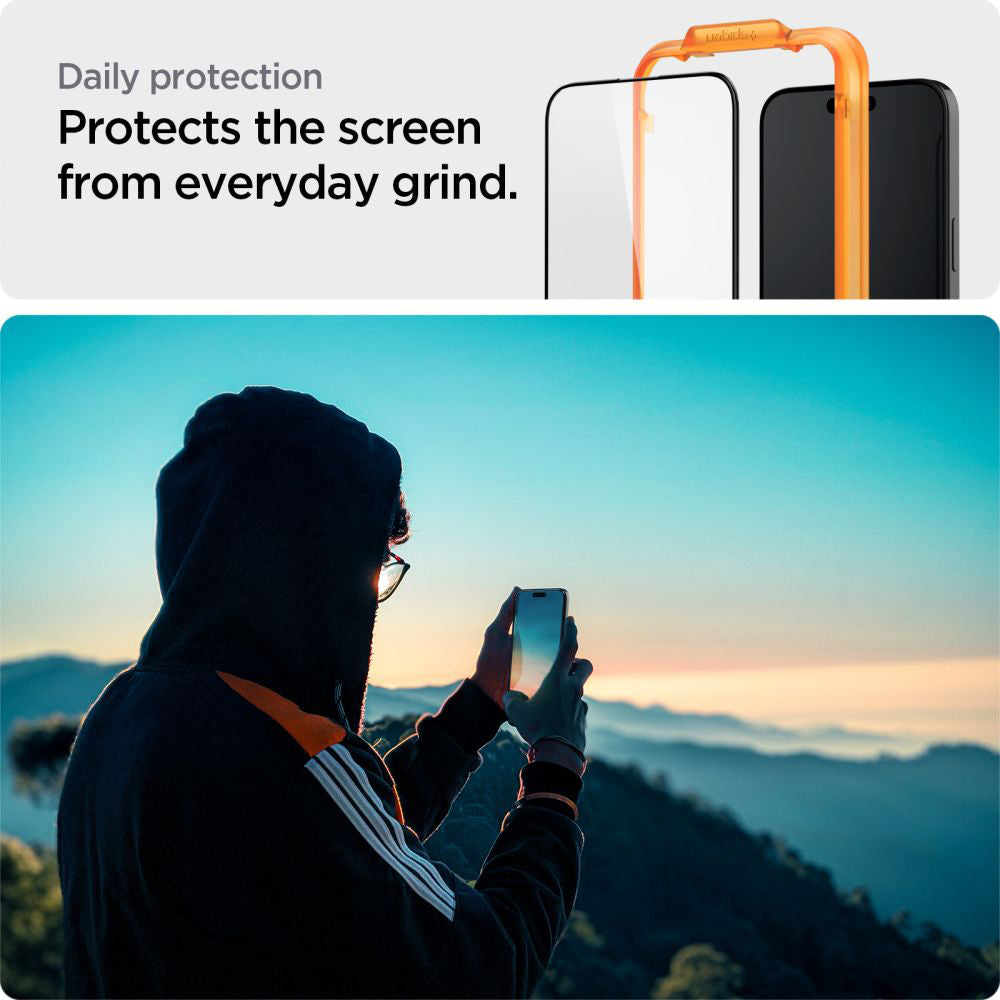 Προστατευτική Μεμβράνη Οθόνης Spigen GlastR Align Master για Apple iPhone 15 Plus, Ενισχυμένο Γυαλί, Full Glue, Σετ 2 τεμαχίων, Μαύρη AGL06886