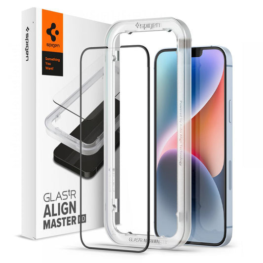 Προστατευτική Μεμβράνη Οθόνης Spigen GlastR Align Master για Apple iPhone 17e / 16e / 14 / 13 Pro, Ενισχυμένο Γυαλί, Πλήρης Κόλληση, Μαύρη AGL03725